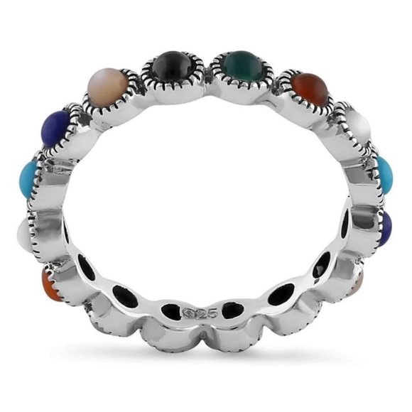 925 STERLING SILVER Multi Gemstone Eternity Band Ring - Picture 12 of 13
